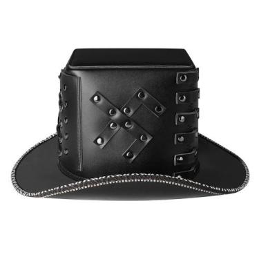 Imagem de Chapéu Gothic Plague Doctor Black PU Leather Top Hat para adultos - Yi