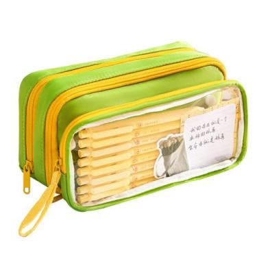 Imagem de Estojo de lápis transparente de tela de grande capacidade, cor verde -