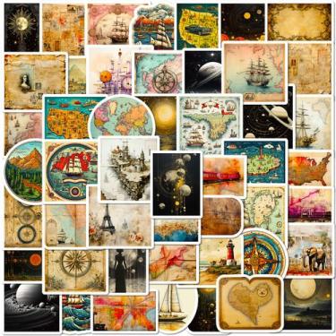 Imagem de Adesivos vintage World Map 50 peças à prova d'água para álbum de recor