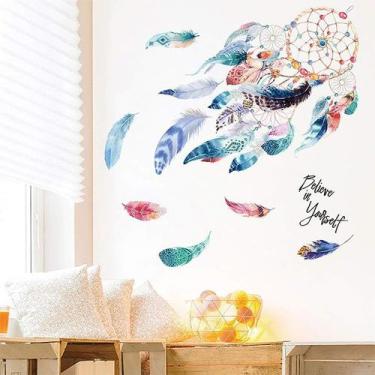 Imagem de Adesivos de parede Dreamcatcher Colorful Feather PVC 75x75cm - yiweisa