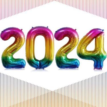 Imagem de Balão LHOAVWE Rainbow 2024 número 40 polegadas para decoração de festa