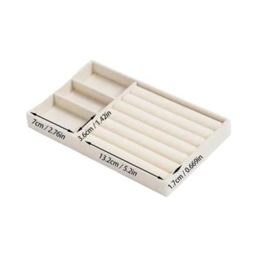 Imagem de Organizador De Joias Em Veludo Cinza Bege, Bandeja Empilhável, Estojo 