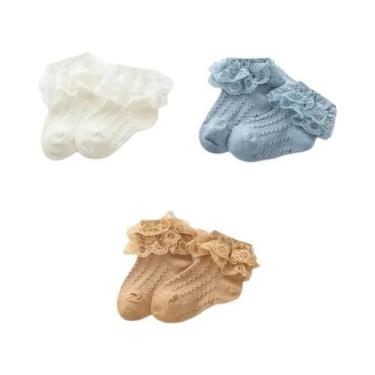 Imagem de Meias Curtas De Algodão Respirável Para Meninas Com Renda E Babados, 3