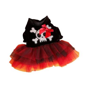Imagem de Vestido De Casamento Pirata Térmico Preto Para Cães Com Design De Crân