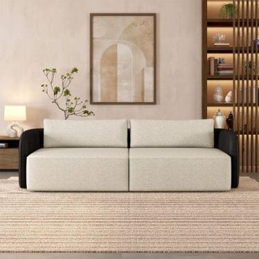 Imagem de Sofá Living Sala de Estar Abel 240cm Bipartido pés de Madeira PU/Linho
