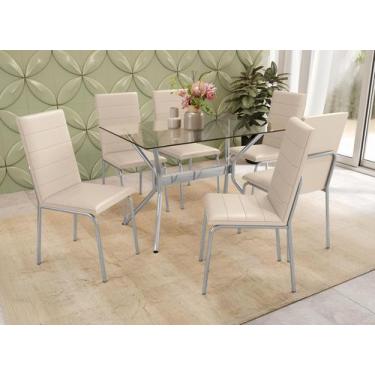 Imagem de Mesa Com 6 Cadeiras 120 x 80 cm Tampo de Vidro Metal Cromado Nude - Ka