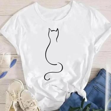 Imagem de Camisetas Engraçadas de Gato - Tops Femininos para o Verão, BR-G2, Fq2