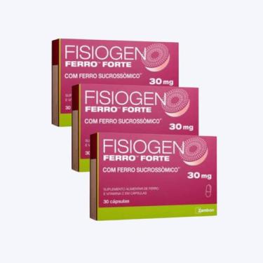 Imagem de Kit 3 Fisiogen Ferro Forte Suplemento Vitamina C 30 cápsulas - 3FISIOG