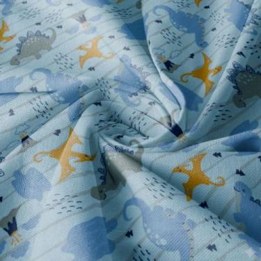 Imagem de Tecido Cueiro Flanela Bebê Estampado 1mX80cm - Dugu, Dinossauro Azul