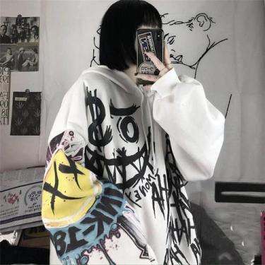 Imagem de Moletom Feminino Oversize Gótico Hip Hop Com Estampa De Desenho Animad