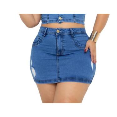 Imagem de Mini Saia Plus Size Feminina Jeans Com Lycra 46 Ao 56 Curta - Tan Jean