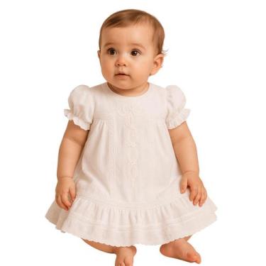 Imagem de Vestido Trapezio Batizado Bebê Luxo Branco Renda Papilloo, Branco, RN