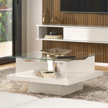 Imagem de Mesa de Centro Clear Quadrada Vidro Temperado 6mm Base Tamburato 70cm Off White Artely