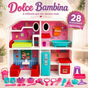 Imagem de Casinha de Boneca Infantil Grande Completa com 28 Acessórios Casa de B