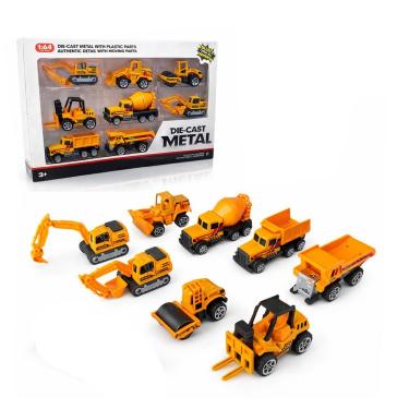 Imagem de Kit 8 Mini Carrinhos de Construção Escala 1:64 Die-Cast Metal para Brincadeira Infantil Amarelo Draik