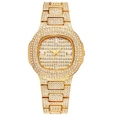 Imagem de Relógios femininos banhados a ouro 18 K, relógio de pulso de aço inoxidável com diamantes de cristal de luxo, à prova d'água, 3 ATM, relógio de quartzo para mulheres e meninas, ouro