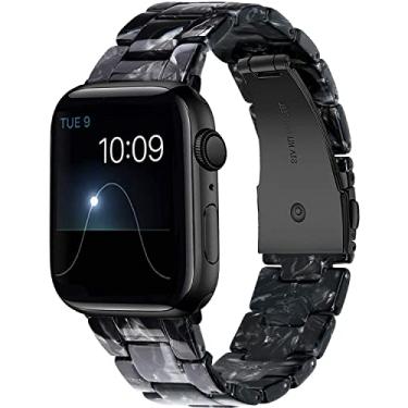Imagem de NYENEIL Pulseira masculina de resina leve de 38 mm, 40 mm, 41 mm, 42 mm, 44 mm e 45 mm para Apple Watch SE, séries 7, 6, 5, 4, 3, 2 e 1 (preto + flores pretas, 42 mm/44 mm/45 mm)