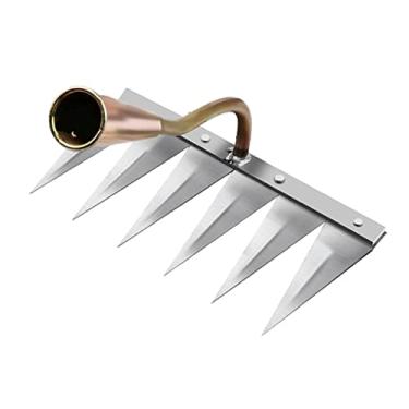 Imagem de Homyl Ferramenta de extrator de vários tamanhos para arar vegetais plantando agricultura ancinho afrouxando artefato grade de ancinho enxada para soltar, cobre de 6 dentes