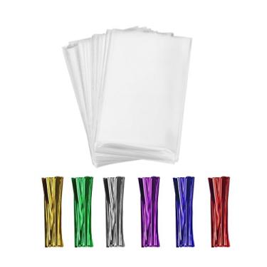 Imagem de 600 sacos transparentes de celofane/celofane e laços 4x6-1,4 mils sacos plásticos de plástico de polipropileno para presente a granel para pirulito cake pop doces buffet chocolate biscoito suprimentos de casamento (10 x 15 cm)