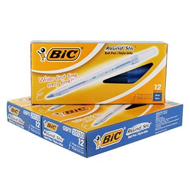 Imagem de BIC Caneta esferográfica Stic redonda, ponta fina, 0,8 mm, tinta azul, pacote com 36 (GSF11BE)