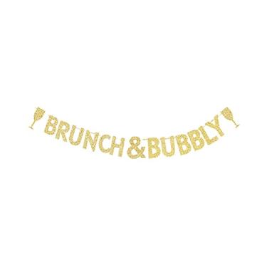 Imagem de Brunch & Bubbly Banner, Casamento/Bach/Noivado/Decorações de Festa de Aniversário Placa de Papel Glitter Dourado