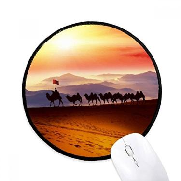 Imagem de DIYthinker Tapete redondo para computador Flag Journey Silk Road Camel Desert Mouse Pad Desktop Office