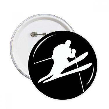 Imagem de Esqui inverno esporte contorno preto pinos redondos crachá botão emblema decoração acessório 5 peças