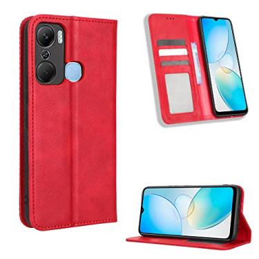 Imagem de Capas de telefone magnéticas retrô Infinix Hot 12 Pro capa de couro luxo slots para cartão de visita clipe de carteira à prova de choque capa de telefone Infinix Hot 12 Pro capas (vermelho, Infinix Hot 12 Pro)
