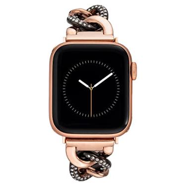Imagem de Anne Klein Pulseira de corrente moderna para Apple Watch, segura, ajustável, pulseira de substituição para Apple Watch, cabe na maioria dos pulsos, Ouro rosa/cinza-escuro