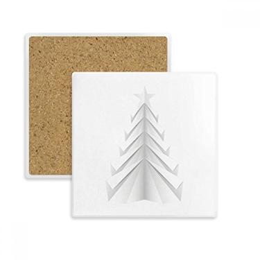 Imagem de Porta-copos de origami branco, abstrato, árvore de Natal, quadrado, porta-copos, caneca, suporte de subplaca, pedra isolante