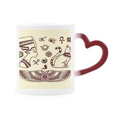 Imagem de Caneca Egito abstrata faraó preto com estampa de gato sensível ao calor Caneca vermelha que muda de cor vermelha