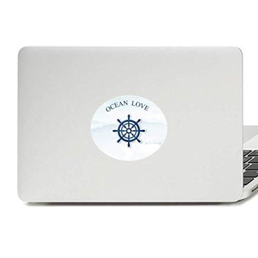 Imagem de Adesivo de notebook com emblema de vinil azul marinheiro do leme Ocean Love Sea Sailing