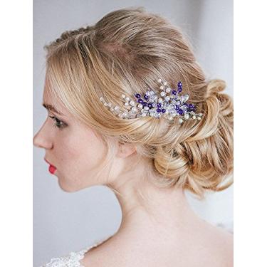 Imagem de pente de cabelo vintage com strass de cristal azul vintage para casamento fxmimior