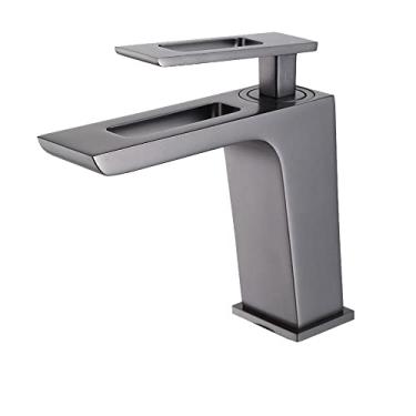 Imagem de Torneira para lavatório preta para pia torneira misturadora para banheiro com cascata torneira de latão torneiras de água quente e fria para pias montagem no convés, cinza pistola