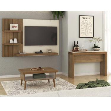 Imagem de Conjunto Sala de Estar Painel para TV até 50 Polegadas com Mesa de Centro Lucca e Aparador Moon Pinho/Off White