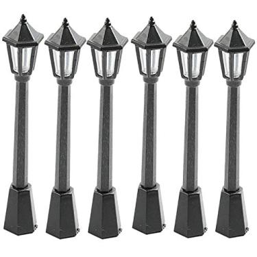 Imagem de 6 peças mini luzes de poste de rua modelo de trem ferroviário luzes de poste em miniatura natal vila caminho lanterna poste para casa de bonecas DIY micro paisagem acessórios de jardim de fadas/870
