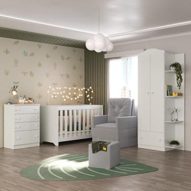 Imagem de Quarto Infantil Completo Com Poltrona De Amamentação E Puff Mp4080 Branco/Cinza Branco/Cinza