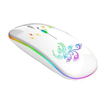 Imagem de Mouse óptico sem fio 2.4G+BT3.0+BT5.2 Mouse ergonômico de 3 modos Bateria recarregável de 500mAh integrada para PC Laptop Branco