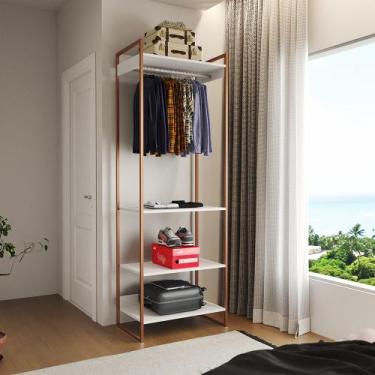 Imagem de Closet Modulado Estilo Industrial Solteiro Loft Branco Cabideiro Base 