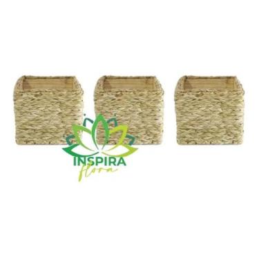 Imagem de 3 Vaso Quadrado Cachepo Taboa Trançado Cesto Violeta 9x14x14 - FLORA F