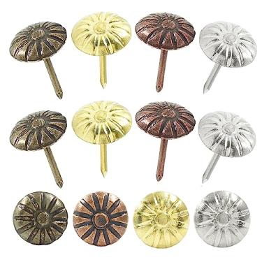 Imagem de Auvotuis 200 peças, 4 cores, tachas decorativas de estofamento, móveis antigos, faça você mesmo, pregos, margarida, kit sortido para sofá, porta e artesanato (11 x 16 mm)