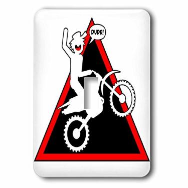 Imagem de 3dRose lsp_180558_1 Ilustração de placa de perigo com um Stickman Getting Air On A Dirt Bike Interruptor de botão único