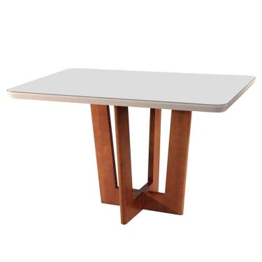 Imagem de Mesa de Jantar Retangular com Tampo de Vidro Tália Off White e Imbuia 120 cm