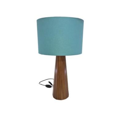 Imagem de Abajur Luminária de Mesa  com Base de Madeira Redonda cupula em tecido