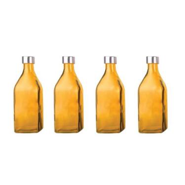 Imagem de 4un GARRAFA DE VIDRO TAMPA INOX SCOTCH ÁGUA SUCO LARANJA - Tuut