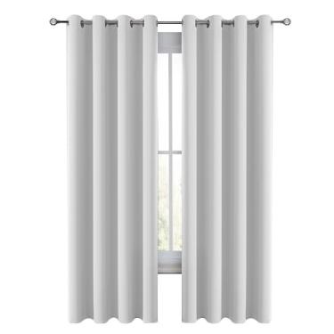 Imagem de Cortinas blackout premium LUX Decor, 203 cm de comprimento, conjunto de 2 painéis - Cortinas escurecidas com isolamento térmico para janela do quarto - Cortinas com ilhós - 106 cm x 213 cm (branca)