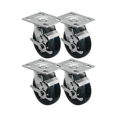 Imagem de Kit 4 un roda rodízio giratório freio borracha moldada 8 pol - AJAX