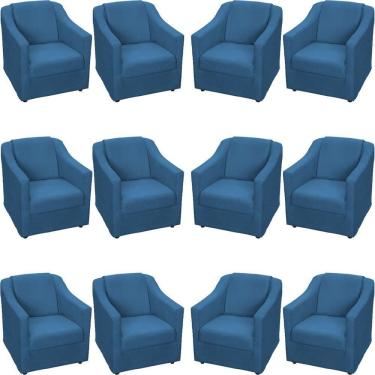 Imagem de Kit 12 Poltronas Mila Pé De Plástico Cromado - Azul-marinho Suede