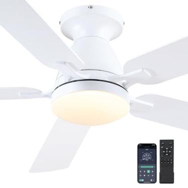 Imagem de Mpayel Ventiladores De Teto Com Luzes, Ventilador Embutido 56" Controle Remoto/Aplicativo, Perfil Baixo, Moderno, Reversível, Regulável, Silencioso, Branco Para Quarto