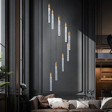 Imagem de zhllmq Lustre Moderno De 9 Luzes Para Sala Estar, Acabamento Em Latão Dourado, Cristal, Pendente Teto, Led Reguláveis, 54 W, 6000 K, Escada, Lustres Grandes Entrada, Saguão, Hall Alto